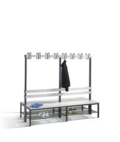 Doppelsitzbank, HxLxT 1650x1000x756mm, PVC-Leisten, Gestell Schwarzgrau, Kleiderhaken, Schuhrost -Lagermöbel 00ff09a2 a8a8 4ca2 a1ba e68f28b98f31 5