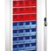 Schrank Mit Kästen, HxBxT 1690x700x300mm, 9xStahlboden, 40 Kästen, Zyl.-Schl., Korpus RAL7035, Front RAL7035