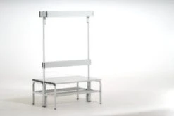 Doppelsitzbank, HxLxT 1650x1500x756mm, PVC-Leisten, Gestell Schwarzgrau, Kleiderhaken, Schuhrost -Lagermöbel 0dee29c8 9993 46dc 8560 70da0a2828ca