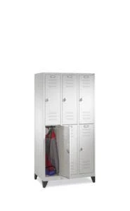 Garderobenschrank, RAL7035, HxBxT 1800x900x500mm, 3x2 Abt., Abt. B 300mm, Drehriegel, Füße, Korpus RAL7035, Front RAL7035
