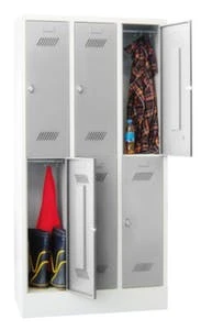 Garderobenschrank, RAL7035, HxBxT 1800x900x500mm, 3x2 Abt., Abt. B 300mm, Drehriegel, Sockel, Korpus RAL7035, Front RAL7035 7 Garderobenschrank, RAL7035, HxBxT 1800x900x500mm, 3x2 Abt., Abt. B 300mm, Drehriegel, Sockel, Korpus RAL7035, Front RAL7035 – Bild 5