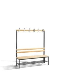 Umkleidebank, HxLxT 1650x1000x400mm, Holzleisten, Gestell Schwarzgrau, Kleiderhaken, Schuhrost 5 Umkleidebank, HxLxT 1650x1000x400mm, Holzleisten, Gestell Schwarzgrau, Kleiderhaken, Schuhrost – Bild 3