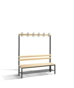 Doppelsitzbank, HxLxT 1650x2000x756mm, Holzleisten, Gestell Schwarzgrau, Kleiderhaken -Lagermöbel 2791c77c e509 470f 8f8c 9196dade6e0c 4