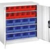 Schrank Mit Kästen, HxBxT 1000x1000x420mm, 4xStahlboden, 24 Kästen, Zyl.-Schl., Korpus RAL7035, Front RAL7035