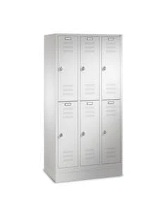 Garderobenschrank, RAL7035, HxBxT 1800x900x500mm, 3x2 Abt., Abt. B 300mm, Drehriegel, Sockel, Korpus RAL7035, Front RAL7035
