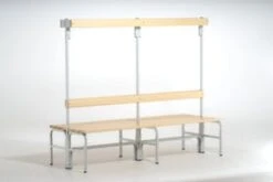 Doppelsitzbank, HxLxT 1650x1500x756mm, Holzleisten, Gestell Schwarzgrau, Kleiderhaken, Schuhrost 14 Doppelsitzbank, HxLxT 1650x1500x756mm, Holzleisten, Gestell Schwarzgrau, Kleiderhaken, Schuhrost -Lagermöbel 5eb04cf2 01ab 4a11 801f a39c019c5c89