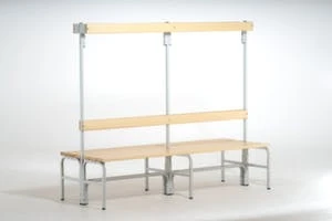 Doppelsitzbank, HxLxT 1650x1500x756mm, Holzleisten, Gestell Schwarzgrau, Kleiderhaken, Schuhrost 8 Doppelsitzbank, HxLxT 1650x1500x756mm, Holzleisten, Gestell Schwarzgrau, Kleiderhaken, Schuhrost – Bild 6