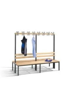 Doppelsitzbank, HxLxT 1650x2000x756mm, PVC-Leisten, Gestell Schwarzgrau, Kleiderhaken -Lagermöbel 6acc1194 bd50 4b48 b3ca 6838c4e4663b