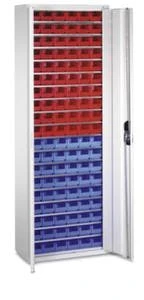 Schrank Mit Kästen, HxBxT 1980x700x300mm, 18xStahlboden, 114 Kästen, Zyl.-Schl., Korpus RAL7035, Front RAL7035