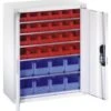 Schrank Mit Kästen, HxBxT 830x700x300mm, 5xStahlboden, 32 Kästen, Zyl.-Schl., Korpus RAL7035, Front RAL7035