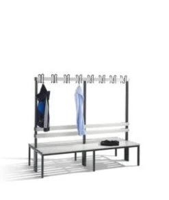 Doppelsitzbank, HxLxT 1650x2000x756mm, PVC-Leisten, Gestell Schwarzgrau, Kleiderhaken