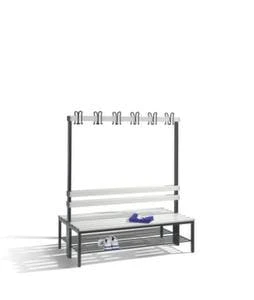 Doppelsitzbank, HxLxT 1650x1500x756mm, Holzleisten, Gestell Schwarzgrau, Kleiderhaken, Schuhrost 7 Doppelsitzbank, HxLxT 1650x1500x756mm, Holzleisten, Gestell Schwarzgrau, Kleiderhaken, Schuhrost – Bild 5