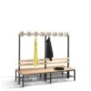 Doppelsitzbank, HxLxT 1650x2000x756mm, Holzleisten, Gestell Schwarzgrau, Kleiderhaken, Schuhrost -Lagermöbel 77b103a0 e888 459d 9b95 98af3b4617fa 2