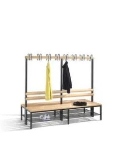 Doppelsitzbank, HxLxT 1650x1500x756mm, Holzleisten, Gestell Schwarzgrau, Kleiderhaken, Schuhrost 12 Doppelsitzbank, HxLxT 1650x1500x756mm, Holzleisten, Gestell Schwarzgrau, Kleiderhaken, Schuhrost -Lagermöbel 77b103a0 e888 459d 9b95 98af3b4617fa