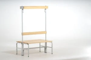 Doppelsitzbank, HxLxT 1650x1500x756mm, Holzleisten, Gestell Schwarzgrau, Kleiderhaken, Schuhrost 9 Doppelsitzbank, HxLxT 1650x1500x756mm, Holzleisten, Gestell Schwarzgrau, Kleiderhaken, Schuhrost – Bild 7