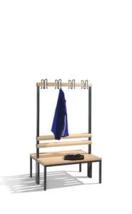 Doppelsitzbank, HxLxT 1650x1000x756mm, Holzleisten, Gestell Schwarzgrau, Kleiderhaken