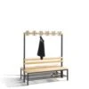 Doppelsitzbank, HxLxT 1650x1500x756mm, Holzleisten, Gestell Schwarzgrau, Kleiderhaken, Schuhrost -Lagermöbel 85aa3ace 96a9 46ff b405 97ff5c2517ef