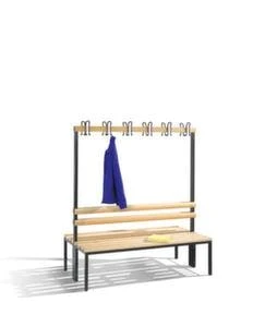 Doppelsitzbank, HxLxT 1650x1500x756mm, Holzleisten, Gestell Schwarzgrau, Kleiderhaken, Schuhrost 4 Doppelsitzbank, HxLxT 1650x1500x756mm, Holzleisten, Gestell Schwarzgrau, Kleiderhaken, Schuhrost – Bild 2