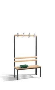 Umkleidebank, HxLxT 1650x1000x400mm, Holzleisten, Gestell Schwarzgrau, Kleiderhaken