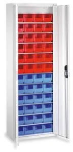 Schrank Mit Kästen, HxBxT 1980x700x300mm, 11xStahlboden, 48 Kästen, Zyl.-Schl., Korpus RAL7035, Front RAL7035