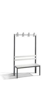 Umkleidebank, HxLxT 1650x1000x400mm, PVC-Leisten, Gestell Schwarzgrau, Kleiderhaken