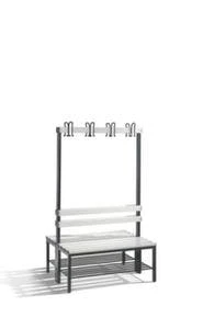 Doppelsitzbank, HxLxT 1650x1000x756mm, PVC-Leisten, Gestell Schwarzgrau, Kleiderhaken, Schuhrost