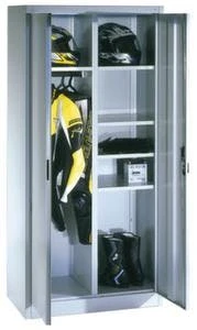 Kleider-/Wäscheschrank, RAL7035, HxBxT 1950x930x500mm, Links 1 Hutboden, 1 Kleiderstange, Rechts 4 Böden, Zyl.-Schl., Sockel