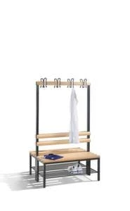 Doppelsitzbank, HxLxT 1650x1000x756mm, Holzleisten, Gestell Schwarzgrau, Kleiderhaken, Schuhrost