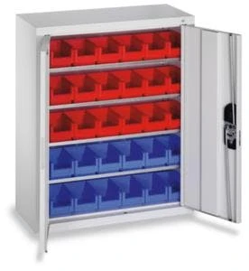 Schrank Mit Kästen, HxBxT 830x700x300mm, 4xStahlboden, 30 Kästen, Zyl.-Schl., Korpus RAL7035, Front RAL7035 4 Schrank Mit Kästen, HxBxT 830x700x300mm, 4xStahlboden, 30 Kästen, Zyl.-Schl., Korpus RAL7035, Front RAL7035 – Bild 2