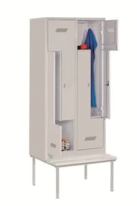 Sitzbankschrank, RAL7035, HxBxT 2090x900x500mm, 3 Abt., Abt. B 300mm, Untergeb. Sitzbank, Holz, Drehriegel, Fußgestell 8 Sitzbankschrank, RAL7035, HxBxT 2090x900x500mm, 3 Abt., Abt. B 300mm, Untergeb. Sitzbank, Holz, Drehriegel, Fußgestell – Bild 6