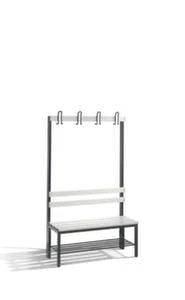 Umkleidebank, HxLxT 1650x1000x400mm, PVC-Leisten, Gestell Schwarzgrau, Kleiderhaken, Schuhrost